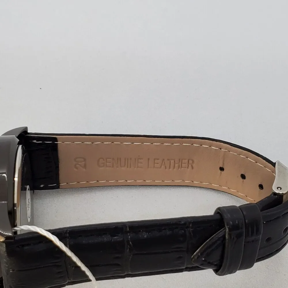 Men's Watch 40MM Black Dial Black‎ Leather Bands Roman Numerals Date Indicator